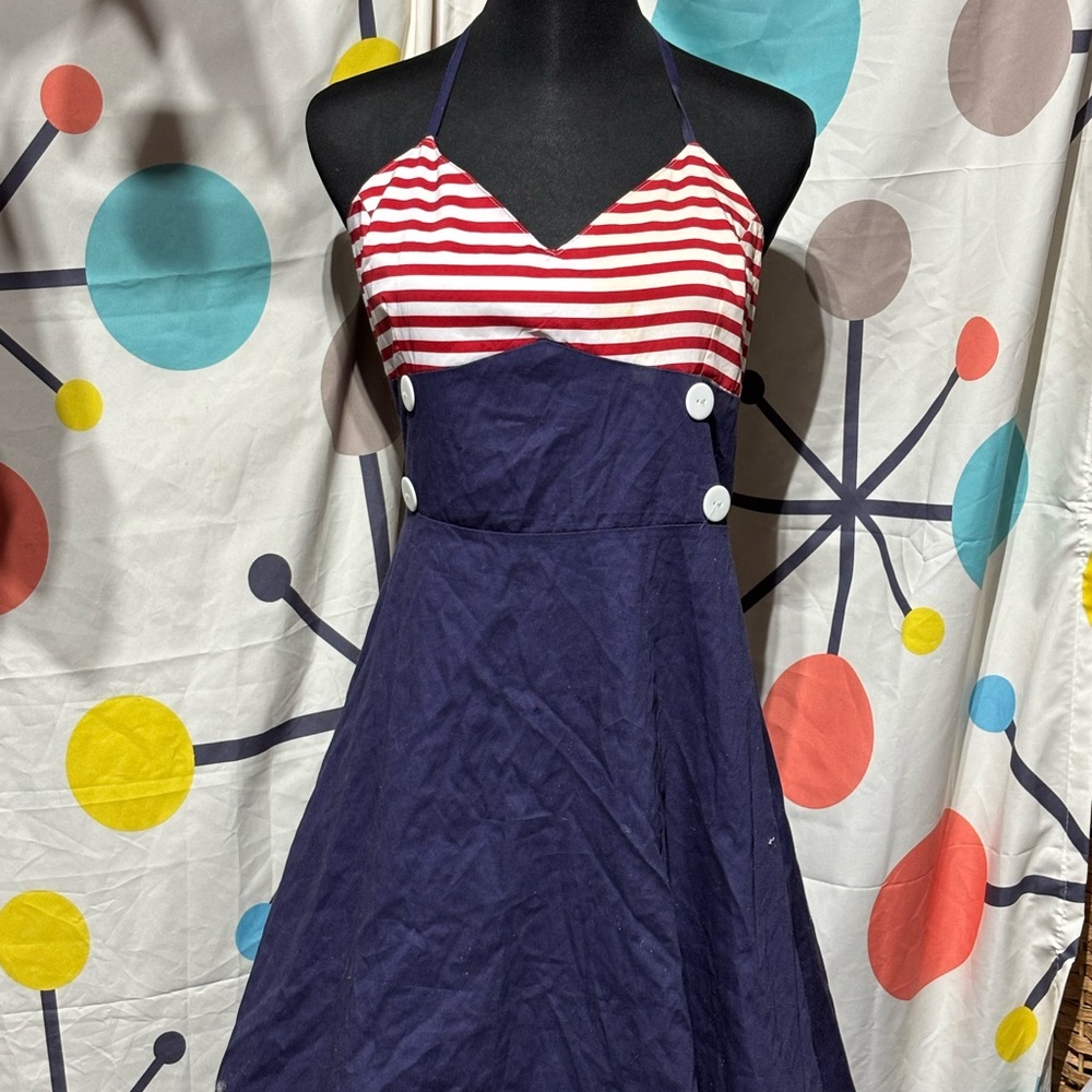 Patriotic Style Halter Top Swing Dress 
Size Medium